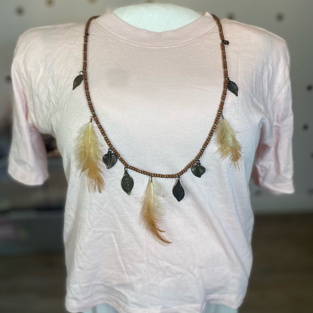 Boho Feather and Beaded Necklace 🪶